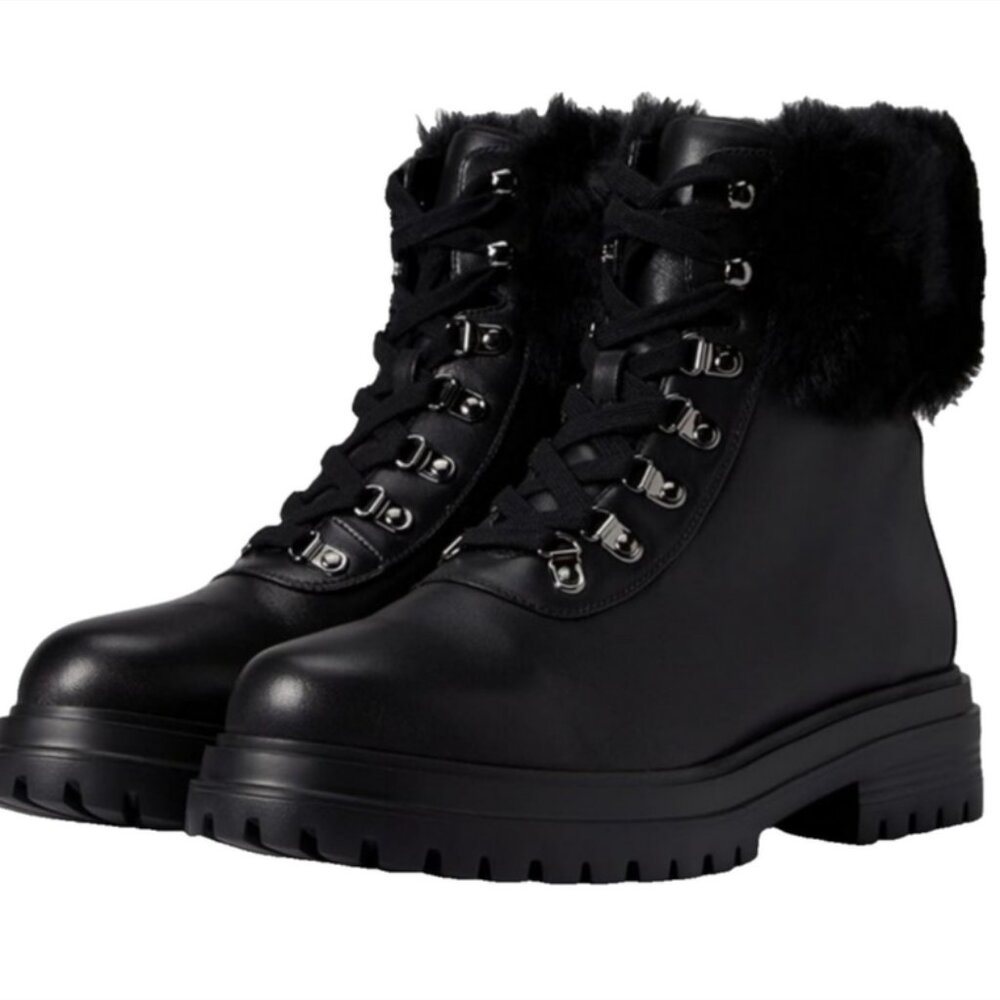 NWOB Vaneli Zick Black Leather Faux Fur Ankle Boot